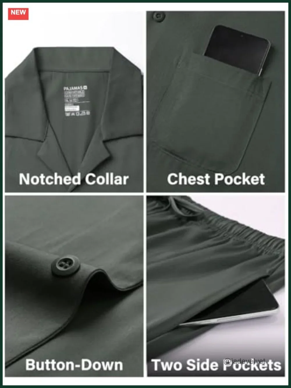 Men's Short Sleeve Button Down Pajama Set with Pockets